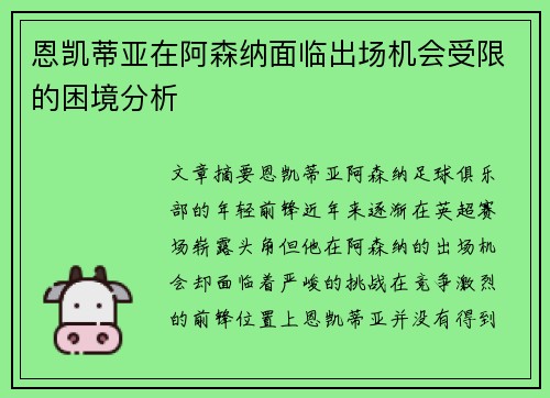恩凯蒂亚在阿森纳面临出场机会受限的困境分析